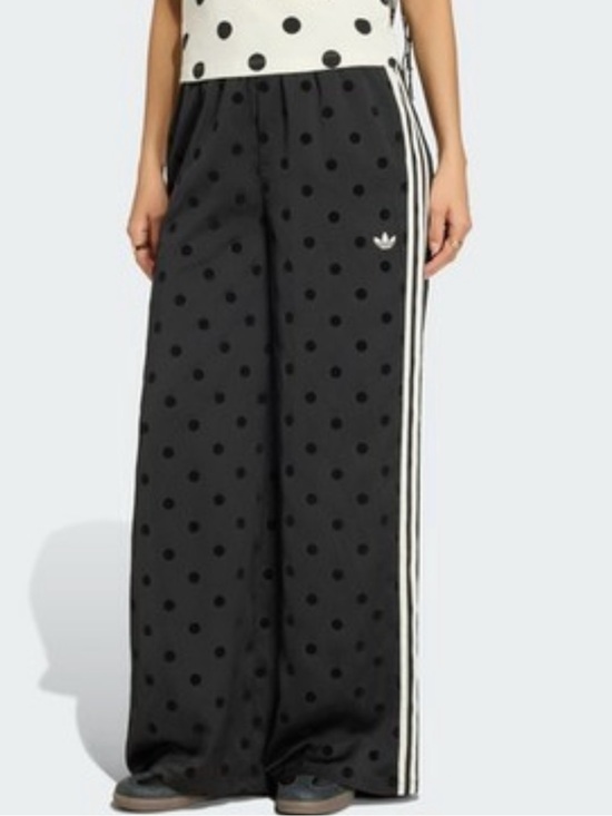 adidas Pants - adidas Black Polka Dot Wide-Leg Track Pants with White Stripes